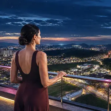 Perspectiva ilustrada da área de lazer do Duo Stay Residence