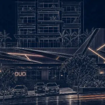 Perspectiva ilustrada da torre do Duo Stay Residence